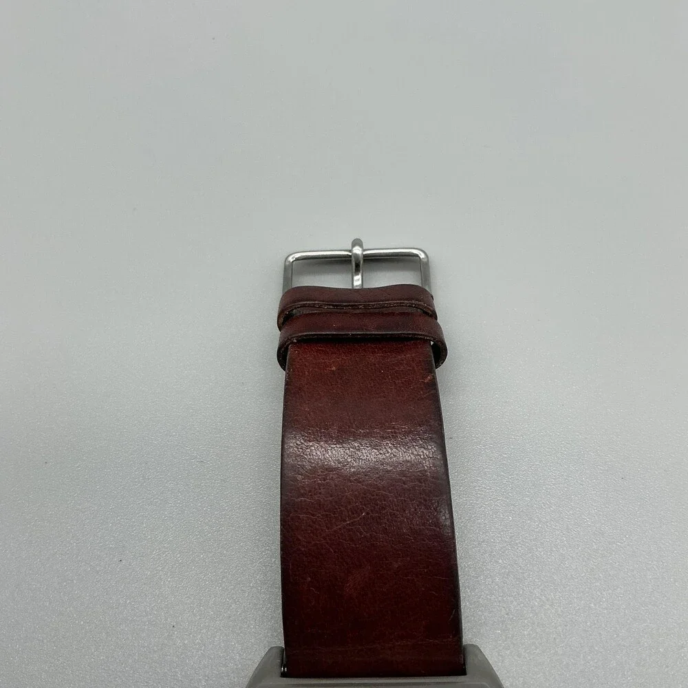 Fossil JR-8118 Mens Watch 41mm Champagne Dial Leather Date Tonneau New Battery